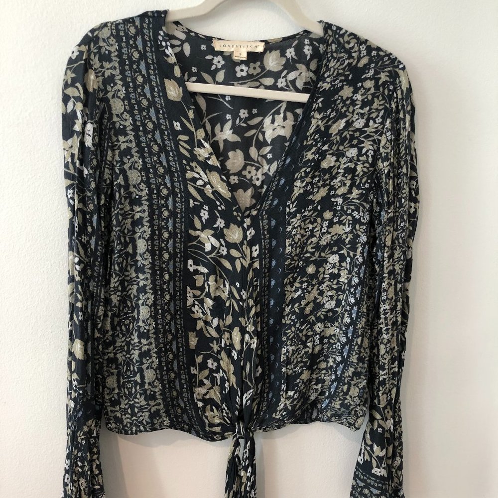 Love Stitch Floral Tie Front Top